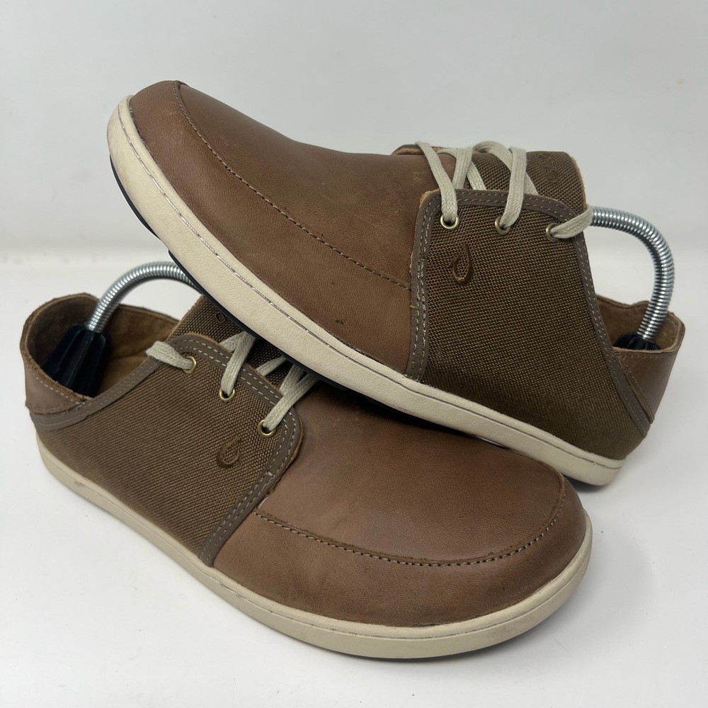 OluKai Nohea Lace Shoes Brown Leather Casual Lace Up Comfort Men's Size 9